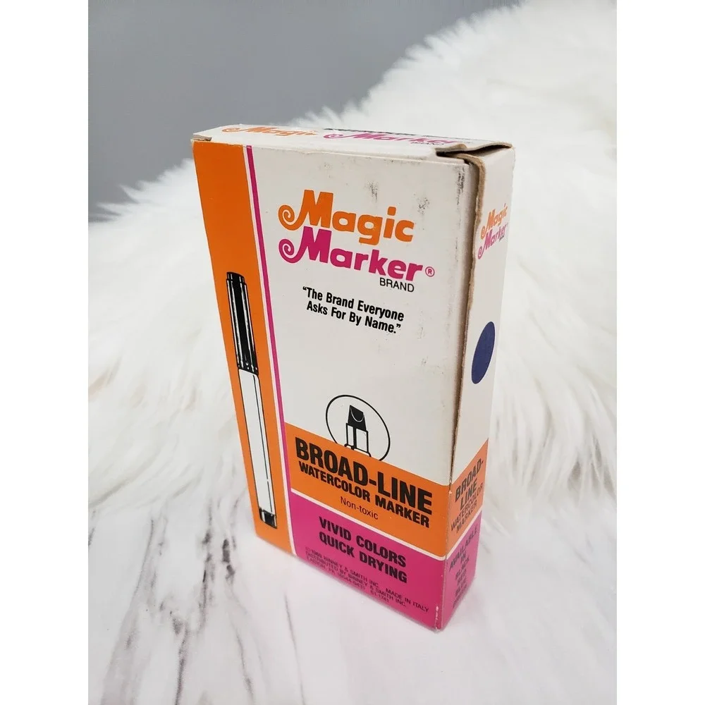 BLUE 12 BOX Vintage MAGIC MARKER Box Of 12 Watercolor Broad Line Liquid Crayons